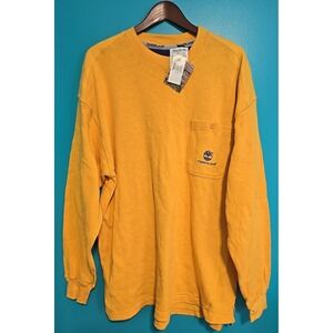 Vtg NOS 90s Timberland Pullover Elbow Patch Shirt 1996 Yellow Large 100%  cotton